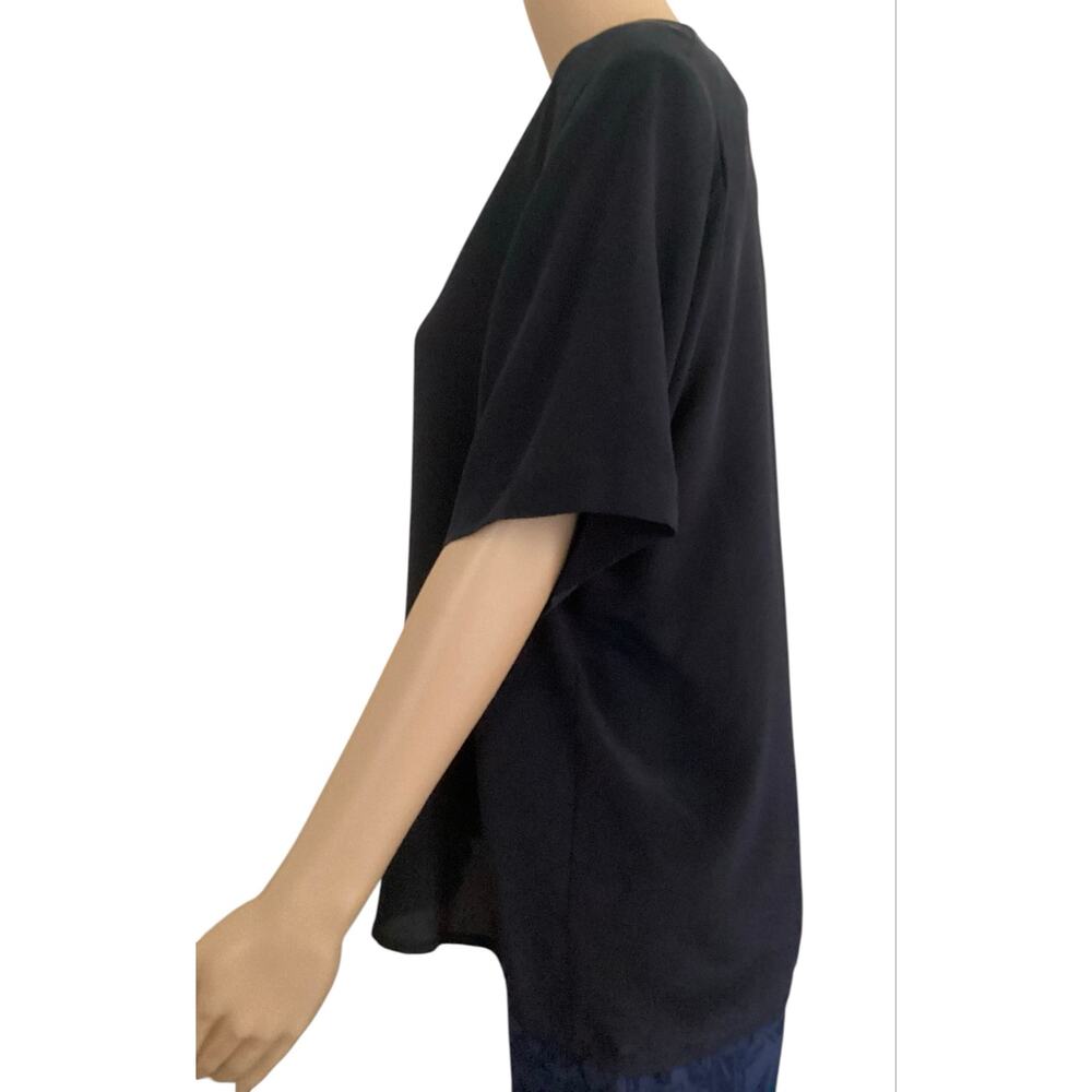 Vintage Anna and Frank Washable Silk Blouse Black Short Sleeve Crew Neck XL - Picture 2 of 6